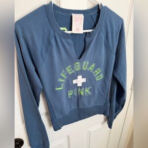 PINK Victoria's Secret Y2K Raw Edge V-neck Lifeguard Blue, Lime Green Sweatshirt